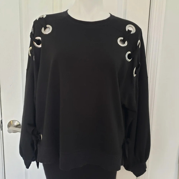 Kim & Cami Tops - Kim & Cami Black Eyelet Detail Top